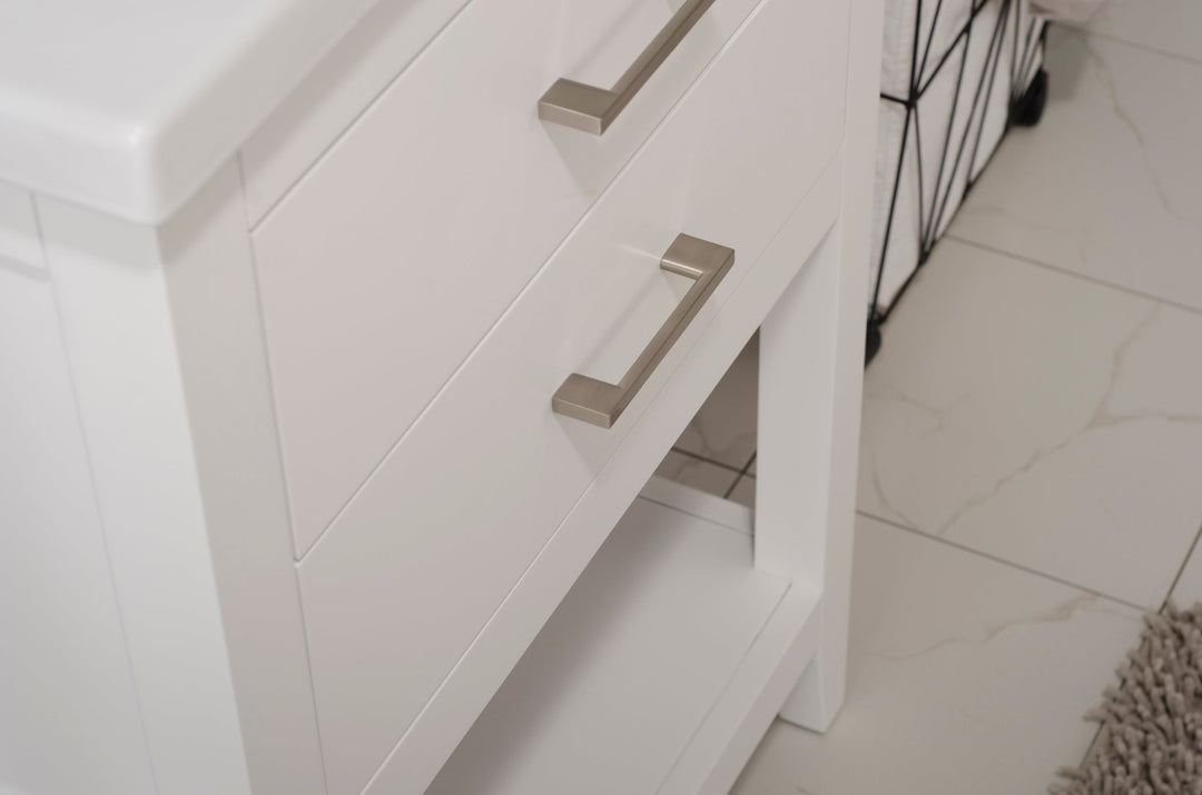 Cara 24" Single Sink Vanity with Porcelain Top - Design Element Bath Kitchen - Bathroom Vanity - White with Silver Satin Hardware