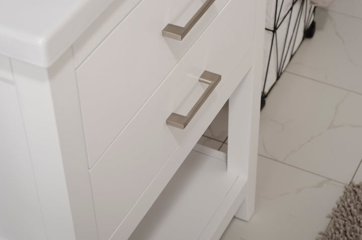 Cara 24" Single Sink Vanity with Porcelain Top - Design Element Bath Kitchen - Bathroom Vanity - White with Silver Satin Hardware