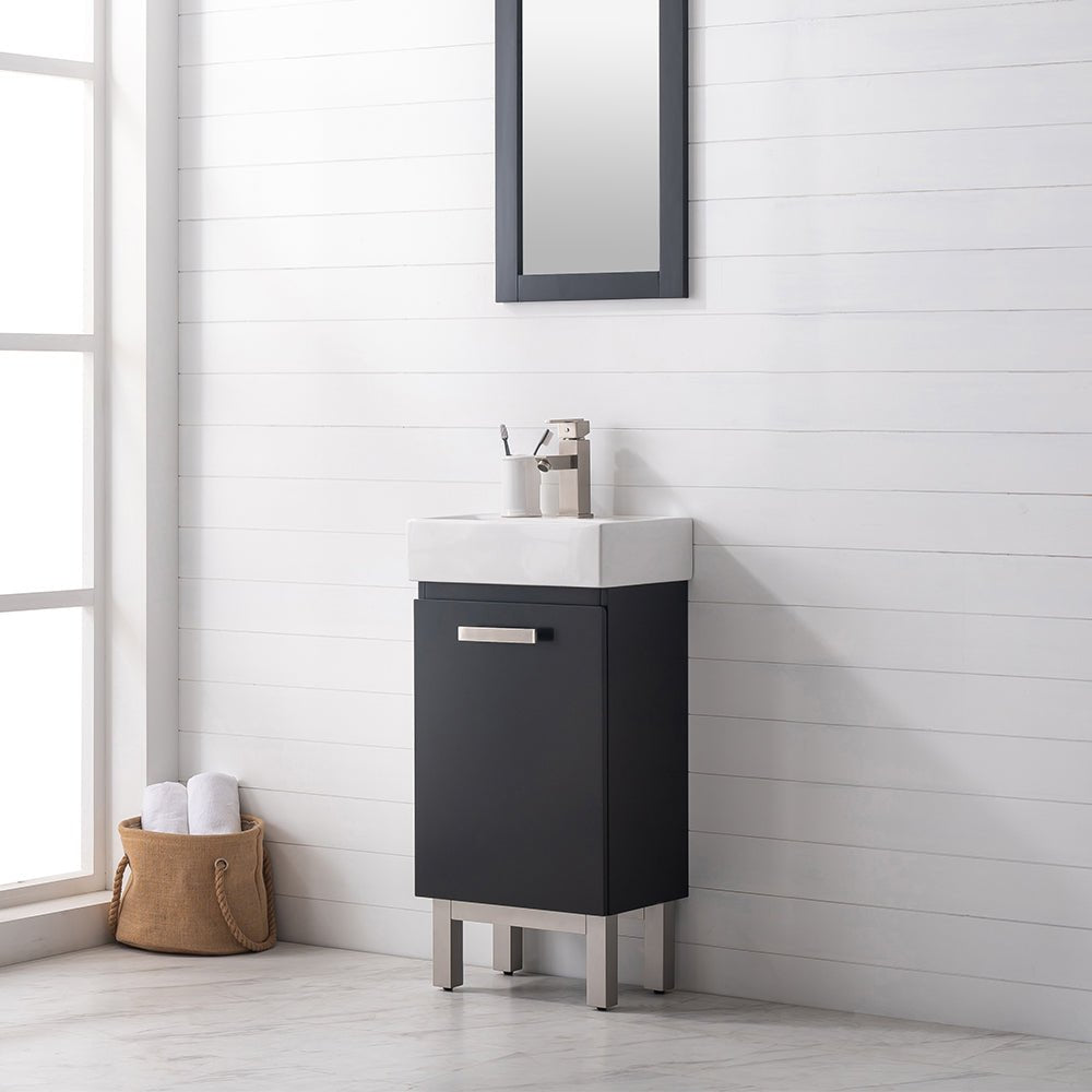 Stella 16.5" Single Sink Vanity with Porcelain Top - Design Element Bath Kitchen - Bathroom Vanity - Navy with Satin Gold Hardware