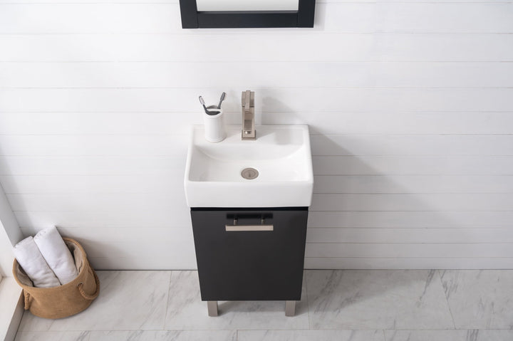 Stella 16.5" Single Sink Vanity with Porcelain Top - Design Element Bath Kitchen - Bathroom Vanity - Navy with Satin Gold Hardware