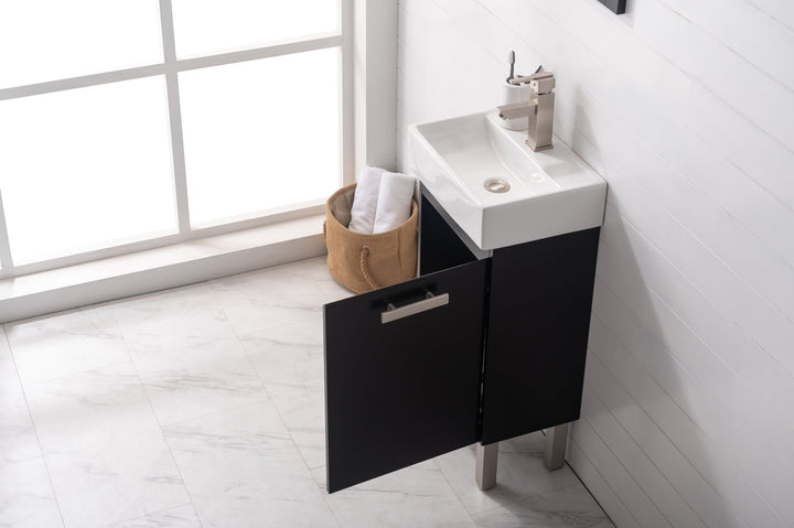 Stella 16.5" Single Sink Vanity with Porcelain Top - Design Element Bath Kitchen - Bathroom Vanity - Navy with Satin Gold Hardware