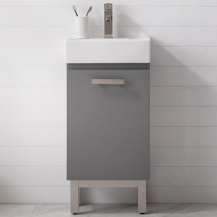Stella 16.5" Single Sink Vanity with Porcelain Top - Design Element Bath Kitchen - Bathroom Vanity - Navy with Satin Gold Hardware