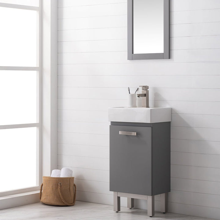 Stella 16.5" Single Sink Vanity with Porcelain Top - Design Element Bath Kitchen - Bathroom Vanity - Navy with Satin Gold Hardware
