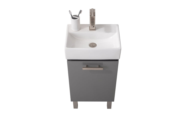 Stella 16.5" Single Sink Vanity with Porcelain Top - Design Element Bath Kitchen - Bathroom Vanity - Navy with Satin Gold Hardware