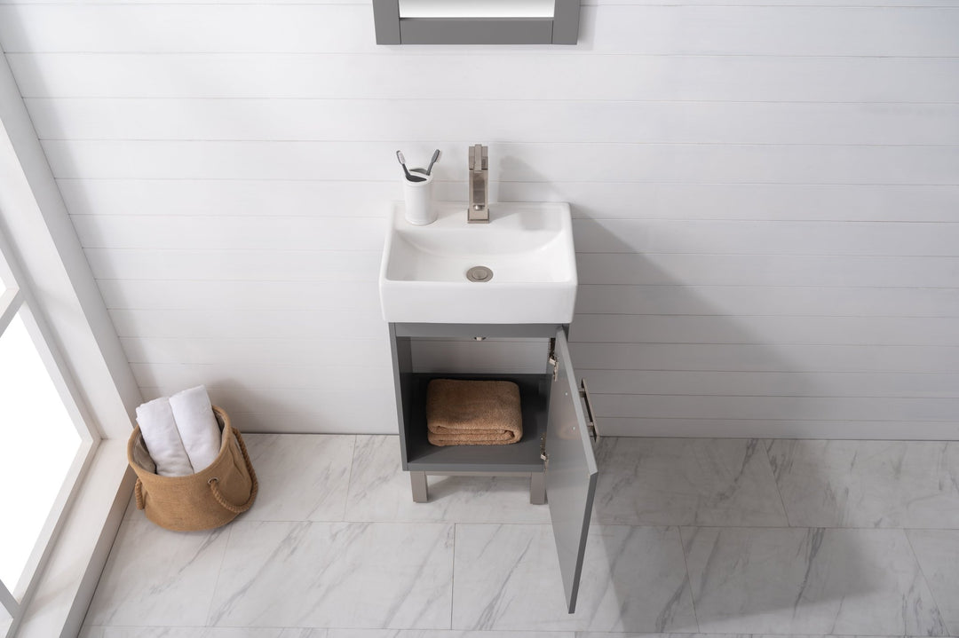 Stella 16.5" Single Sink Vanity with Porcelain Top - Design Element Bath Kitchen - Bathroom Vanity - Navy with Satin Gold Hardware