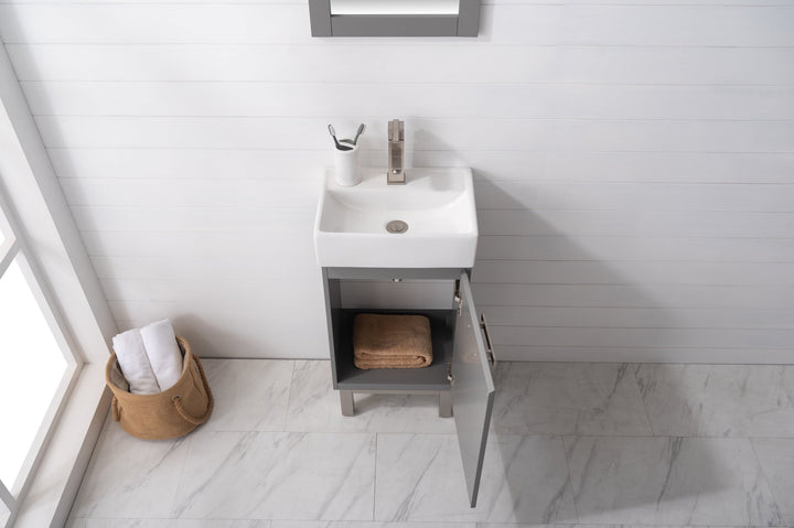 Stella 16.5" Single Sink Vanity with Porcelain Top - Design Element Bath Kitchen - Bathroom Vanity - Navy with Satin Gold Hardware