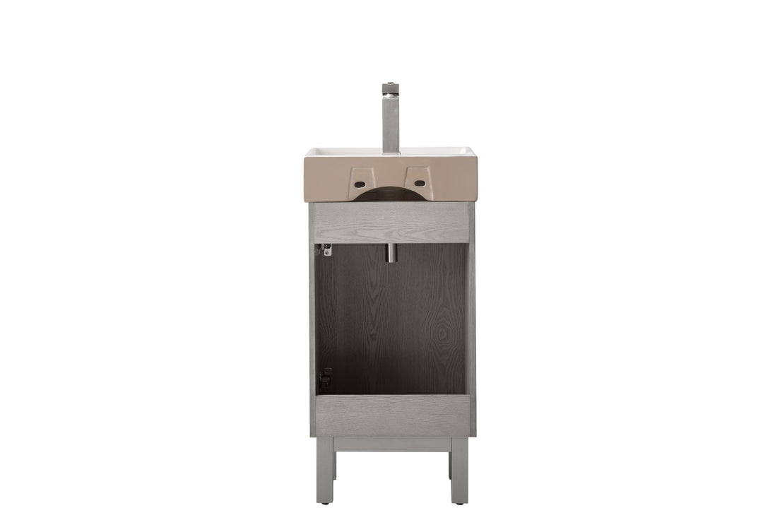 Stella 16.5" Single Sink Vanity with Porcelain Top - Design Element Bath Kitchen - Bathroom Vanity - Gray Oak with Silver Satin Hardware