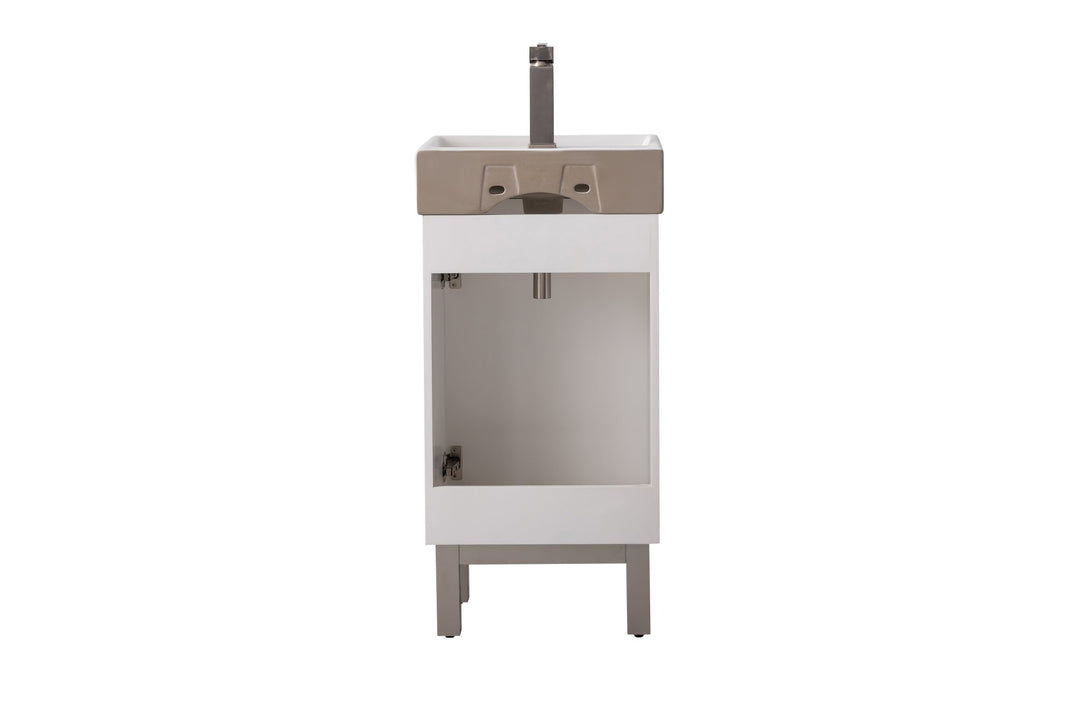 Stella 16.5" Single Sink Vanity with Porcelain Top - Design Element Bath Kitchen - Bathroom Vanity - Gray Oak with Silver Satin Hardware