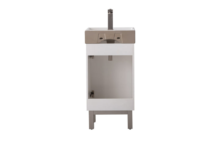 Stella 16.5" Single Sink Vanity with Porcelain Top - Design Element Bath Kitchen - Bathroom Vanity - Gray Oak with Silver Satin Hardware