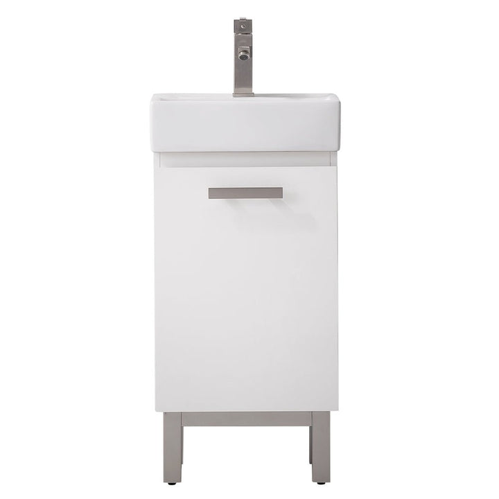 Stella 16.5" Single Sink Vanity with Porcelain Top - Design Element Bath Kitchen - Bathroom Vanity - Gray Oak with Silver Satin Hardware