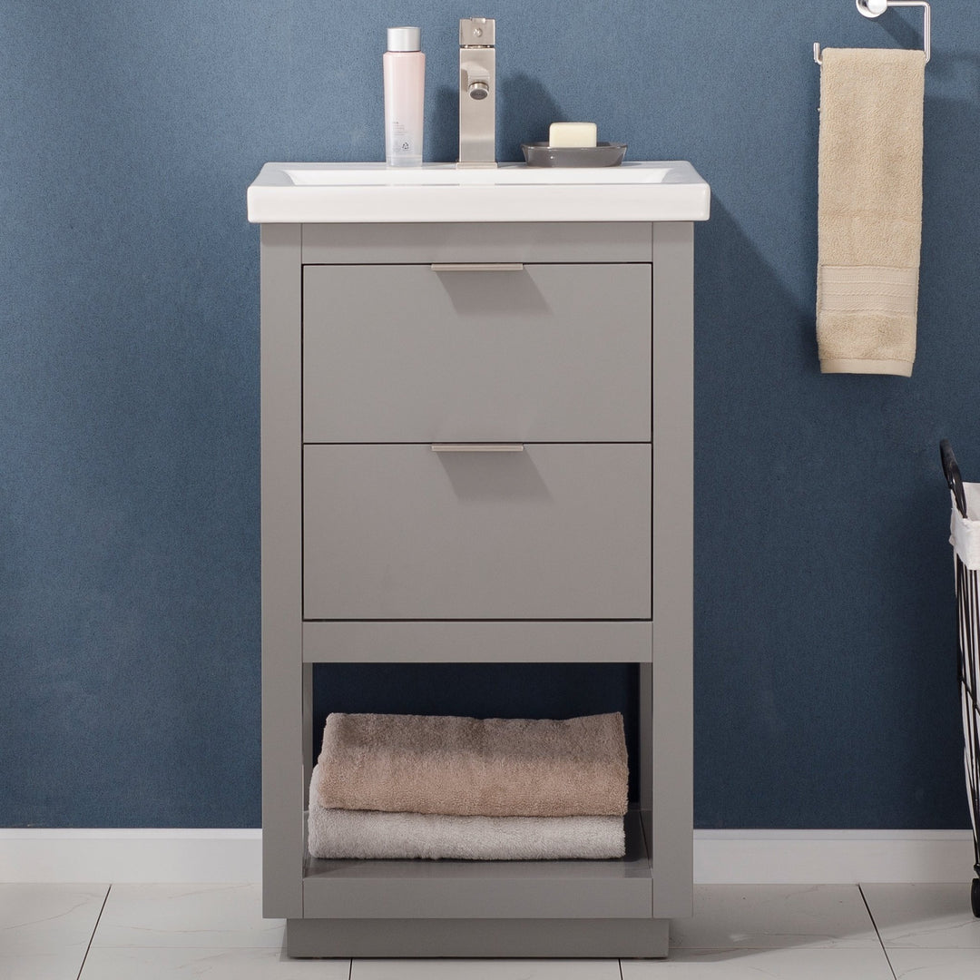 Klein 20" Single Sink Vanity with Porcelain Top - Design Element Bath Kitchen - Bathroom Vanity - Gray with Silver Satin Hardware