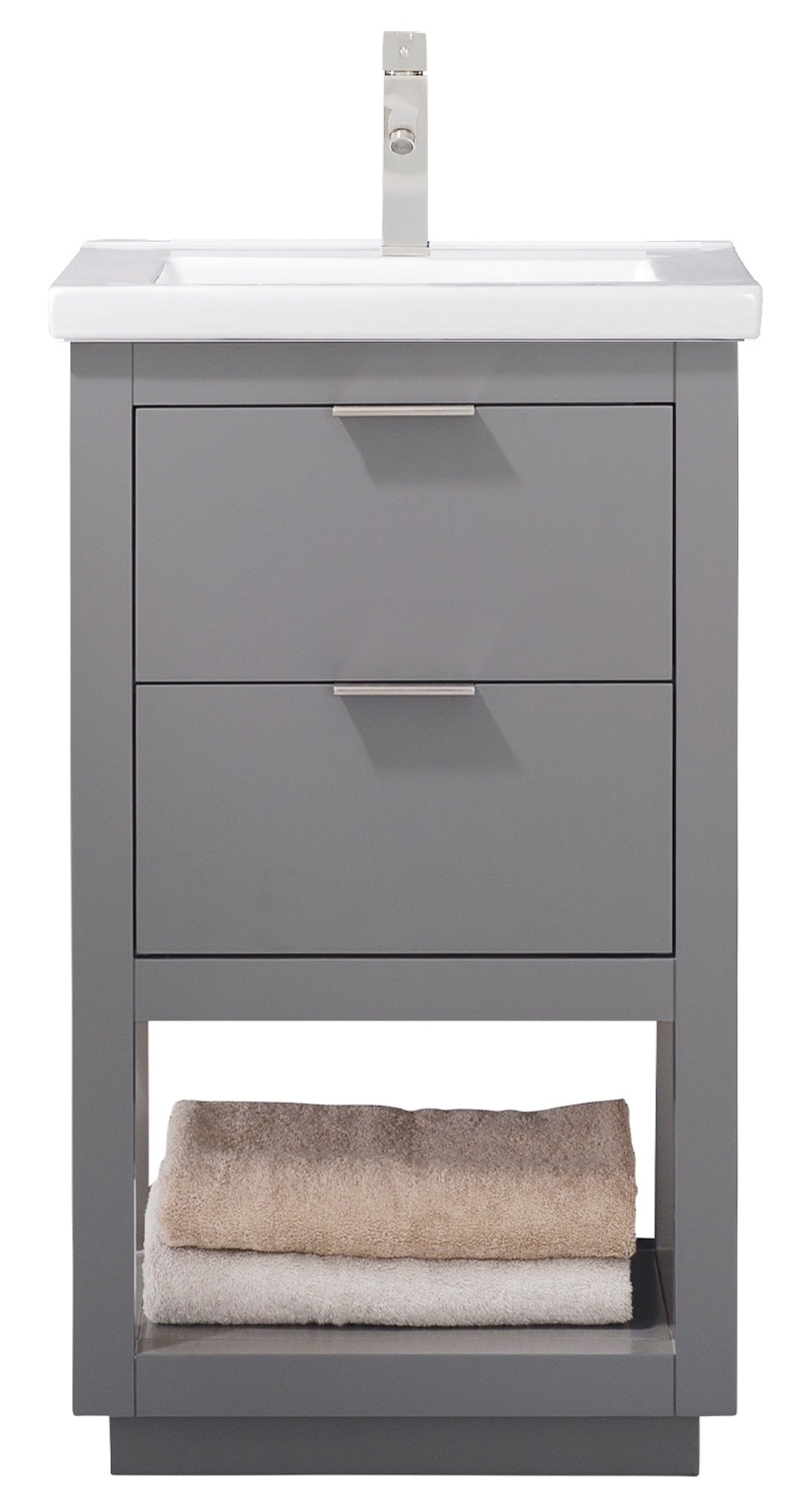 Klein 20" Single Sink Vanity with Porcelain Top - Design Element Bath Kitchen - Bathroom Vanity - Navy with Silver Satin Hardware