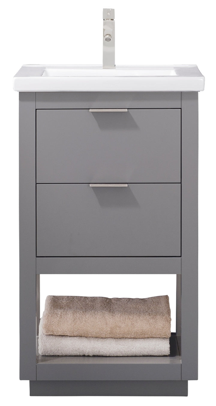 Klein 20" Single Sink Vanity with Porcelain Top - Design Element Bath Kitchen - Bathroom Vanity - Navy with Silver Satin Hardware