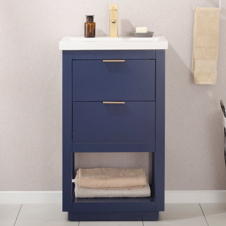 Klein 24" Single Sink Vanity with Porcelain Top - Design Element Bath Kitchen - Bathroom Vanity - White with Silver Satin Hardware