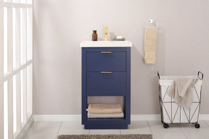Klein 24" Single Sink Vanity with Porcelain Top - Design Element Bath Kitchen - Bathroom Vanity - White with Silver Satin Hardware