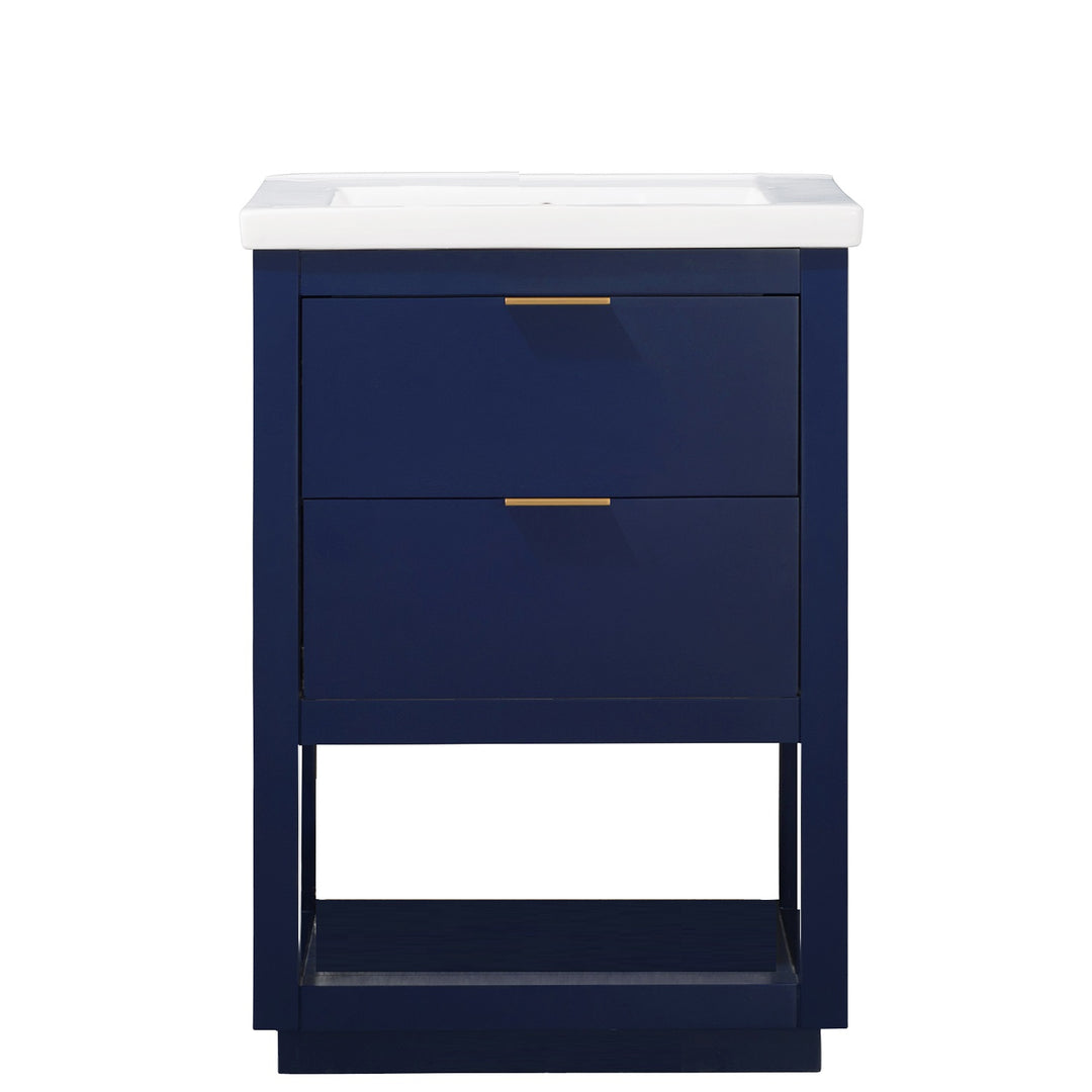 Klein 24" Single Sink Vanity with Porcelain Top - Design Element Bath Kitchen - Bathroom Vanity - White with Silver Satin Hardware