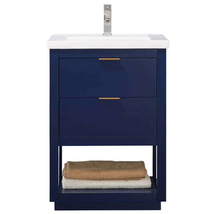Klein 24" Single Sink Vanity with Porcelain Top - Design Element Bath Kitchen - Bathroom Vanity - White with Silver Satin Hardware