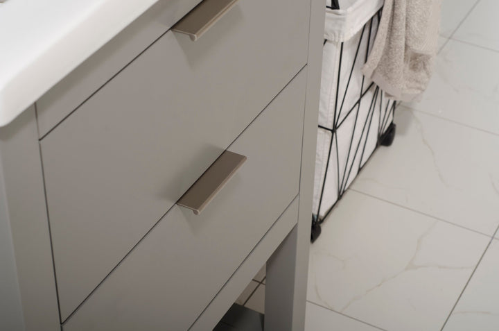 Klein 24" Single Sink Vanity with Porcelain Top - Design Element Bath Kitchen - Bathroom Vanity - White with Silver Satin Hardware