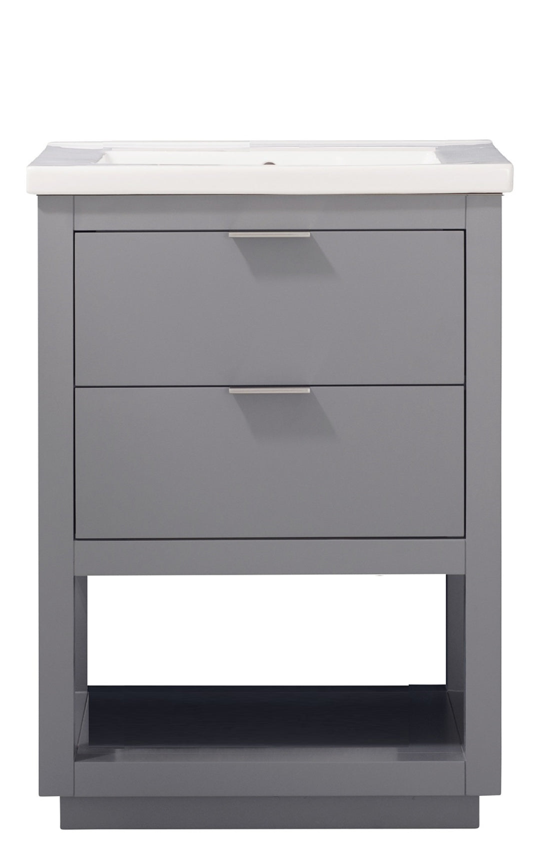 Klein 24" Single Sink Vanity with Porcelain Top - Design Element Bath Kitchen - Bathroom Vanity - White with Silver Satin Hardware