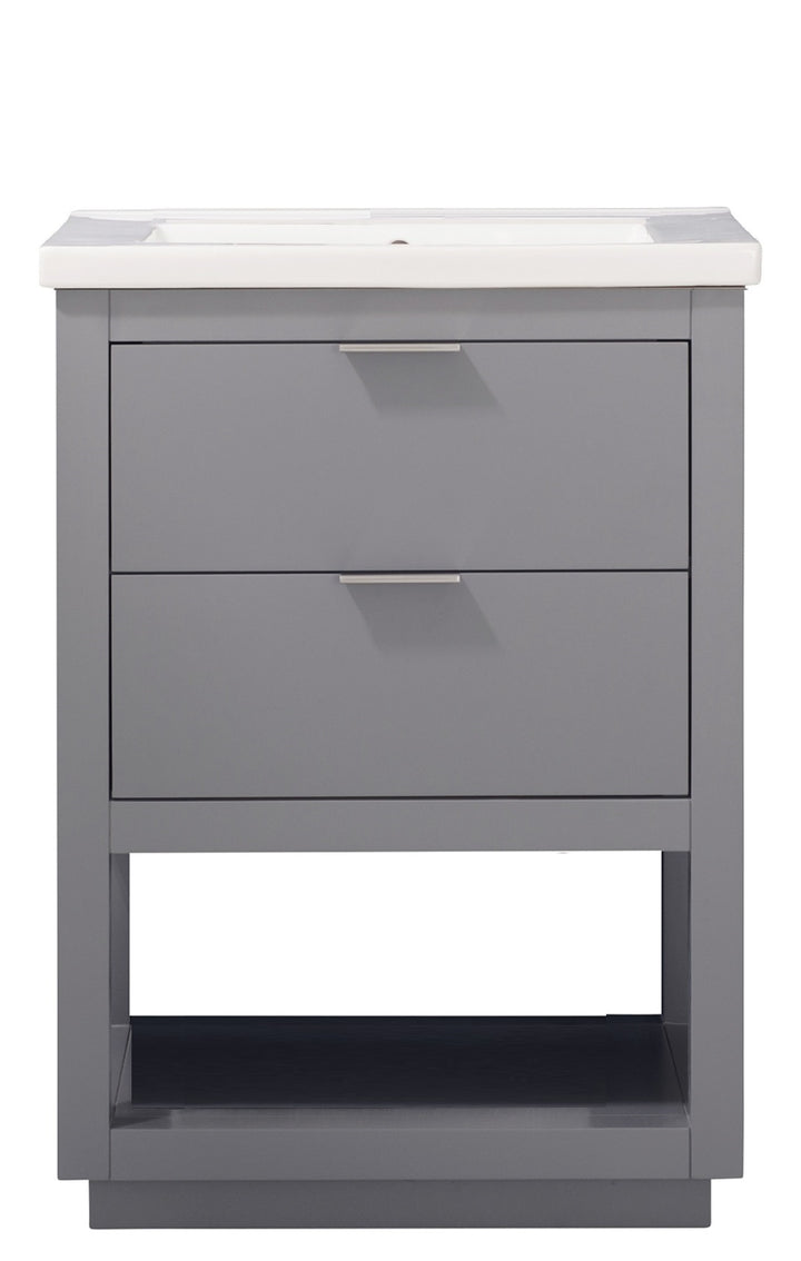 Klein 24" Single Sink Vanity with Porcelain Top - Design Element Bath Kitchen - Bathroom Vanity - White with Silver Satin Hardware
