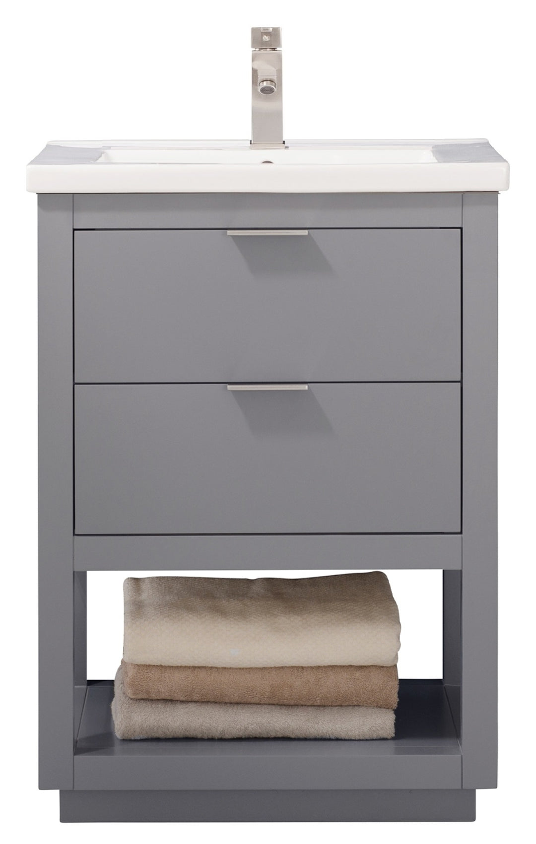 Klein 24" Single Sink Vanity with Porcelain Top - Design Element Bath Kitchen - Bathroom Vanity - White with Silver Satin Hardware