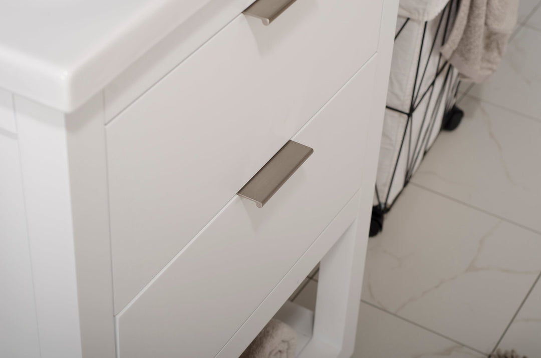 Klein 24" Single Sink Vanity with Porcelain Top - Design Element Bath Kitchen - Bathroom Vanity - White with Silver Satin Hardware