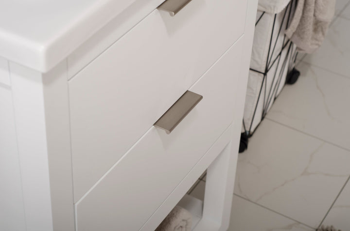 Klein 24" Single Sink Vanity with Porcelain Top - Design Element Bath Kitchen - Bathroom Vanity - White with Silver Satin Hardware