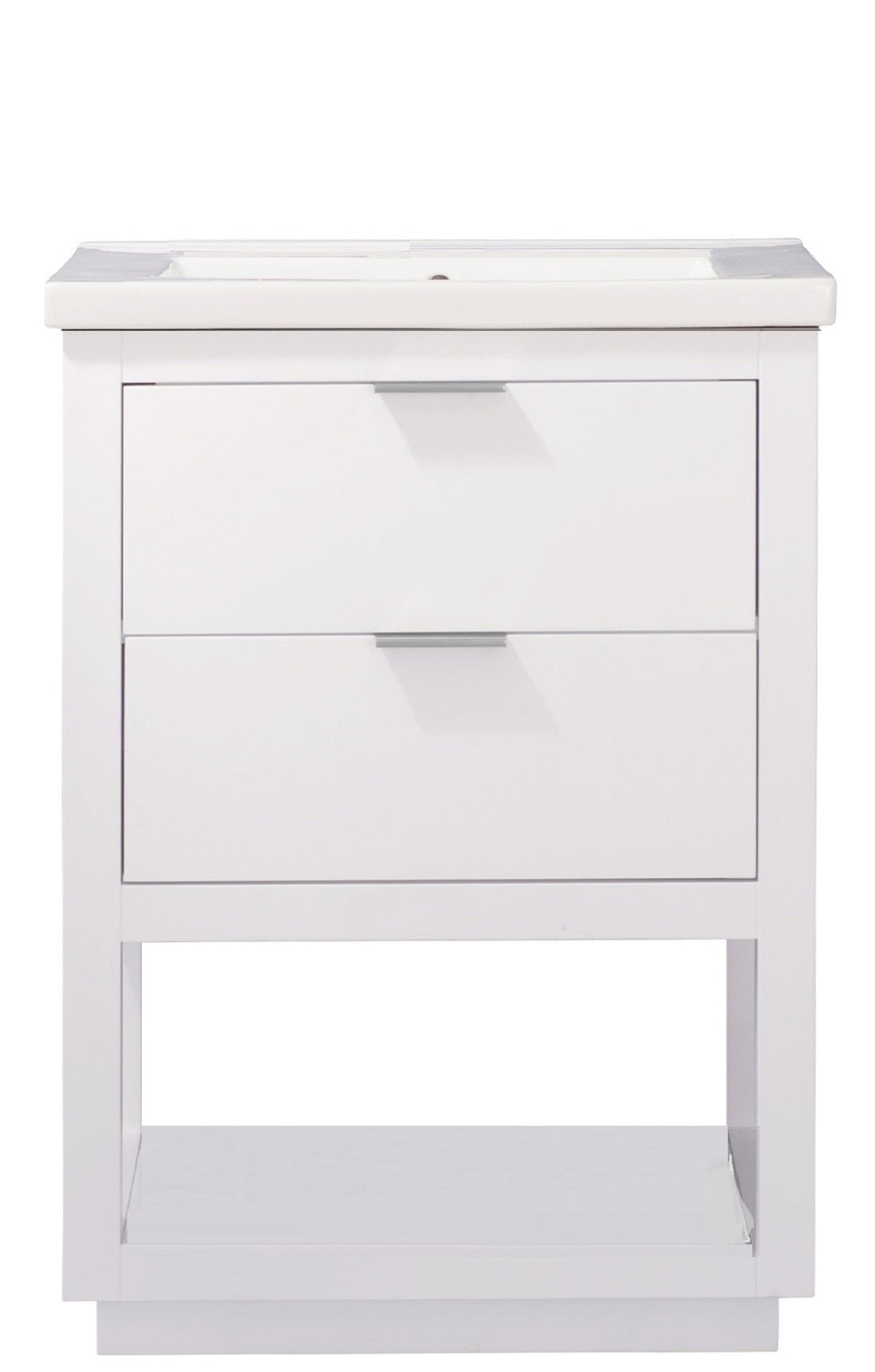 Klein 24" Single Sink Vanity with Porcelain Top - Design Element Bath Kitchen - Bathroom Vanity - White with Silver Satin Hardware