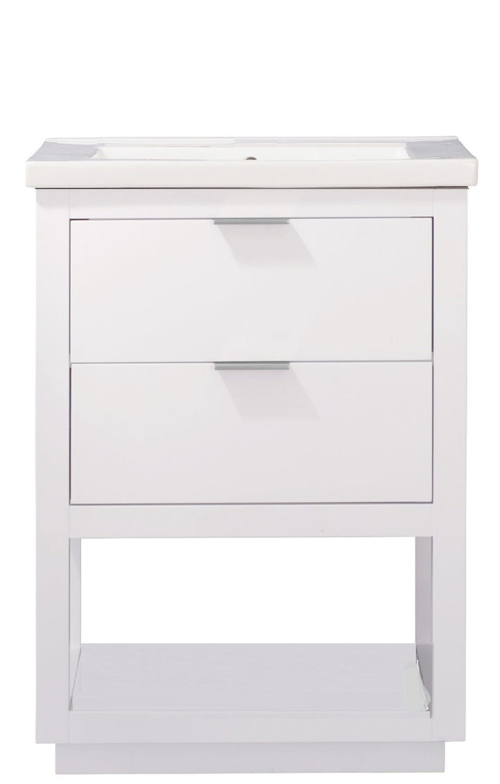 Klein 24" Single Sink Vanity with Porcelain Top - Design Element Bath Kitchen - Bathroom Vanity - White with Silver Satin Hardware