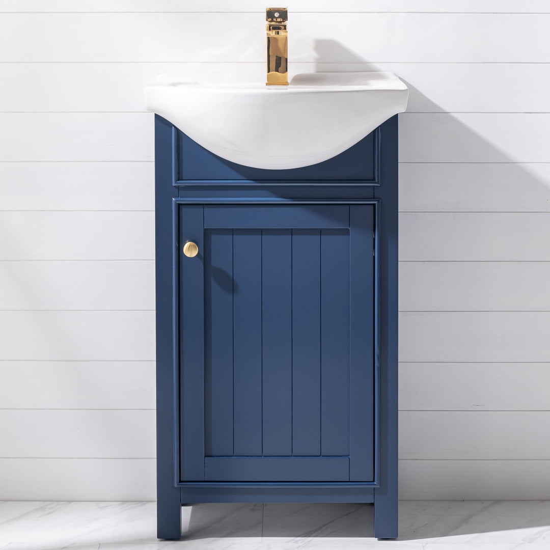 Marian 20" Single Sink Vanity with Porcelain Top - Design Element Bath Kitchen - Bathroom Vanity - Navy with Satin Gold Hardware