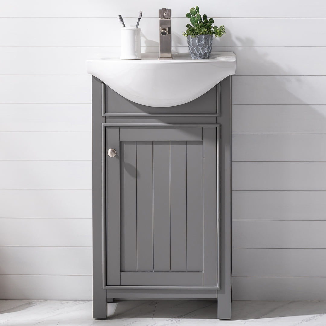 Marian 20" Single Sink Vanity with Porcelain Top - Design Element Bath Kitchen - Bathroom Vanity - Navy with Satin Gold Hardware