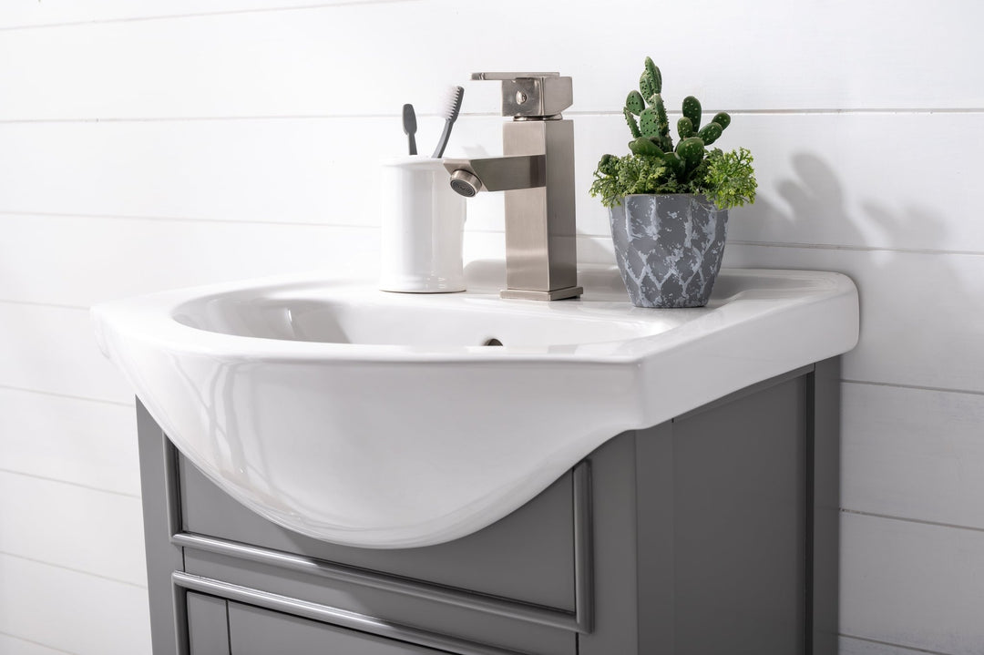 Marian 20" Single Sink Vanity with Porcelain Top - Design Element Bath Kitchen - Bathroom Vanity - Navy with Satin Gold Hardware