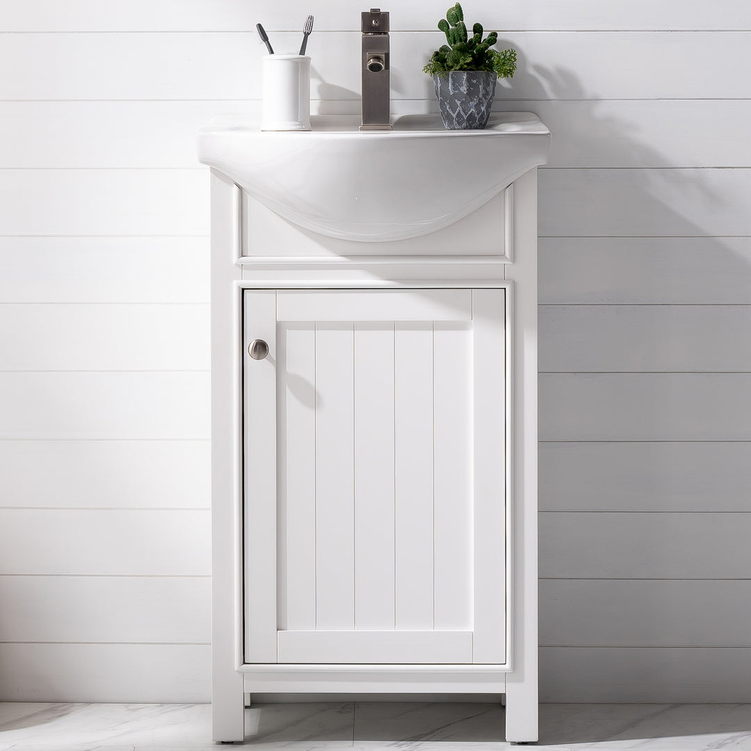 Marian 20" Single Sink Vanity with Porcelain Top - Design Element Bath Kitchen - Bathroom Vanity - Navy with Satin Gold Hardware