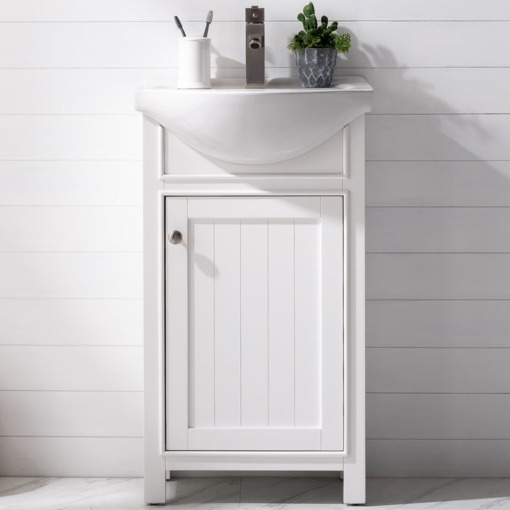 Marian 20" Single Sink Vanity with Porcelain Top - Design Element Bath Kitchen - Bathroom Vanity - Navy with Satin Gold Hardware