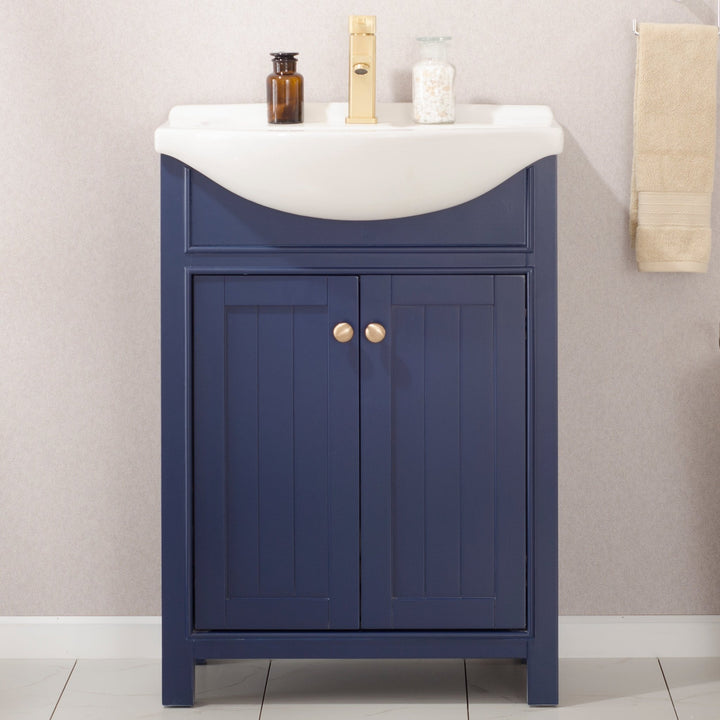 Marian 24" Single Sink Vanity with Porcelain Top - Design Element Bath Kitchen - Bathroom Vanity - Espresso with Silver Satin Hardware