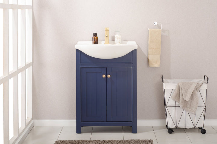 Marian 24" Single Sink Vanity with Porcelain Top - Design Element Bath Kitchen - Bathroom Vanity - Espresso with Silver Satin Hardware