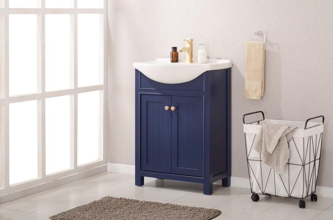Marian 24" Single Sink Vanity with Porcelain Top - Design Element Bath Kitchen - Bathroom Vanity - Espresso with Silver Satin Hardware