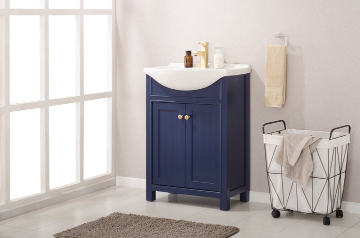 Marian 24" Single Sink Vanity with Porcelain Top - Design Element Bath Kitchen - Bathroom Vanity - Espresso with Silver Satin Hardware