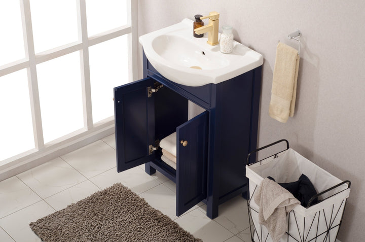 Marian 24" Single Sink Vanity with Porcelain Top - Design Element Bath Kitchen - Bathroom Vanity - Espresso with Silver Satin Hardware