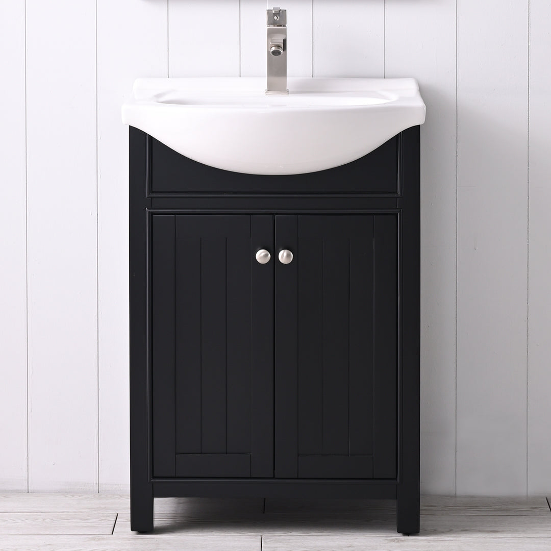 Marian 24" Single Sink Vanity with Porcelain Top - Design Element Bath Kitchen - Bathroom Vanity - Espresso with Silver Satin Hardware