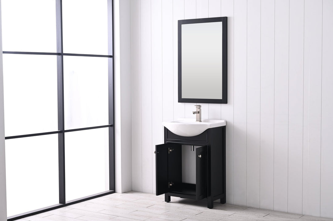 Marian 24" Single Sink Vanity with Porcelain Top - Design Element Bath Kitchen - Bathroom Vanity - Espresso with Silver Satin Hardware