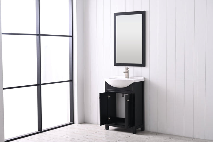 Marian 24" Single Sink Vanity with Porcelain Top - Design Element Bath Kitchen - Bathroom Vanity - Espresso with Silver Satin Hardware