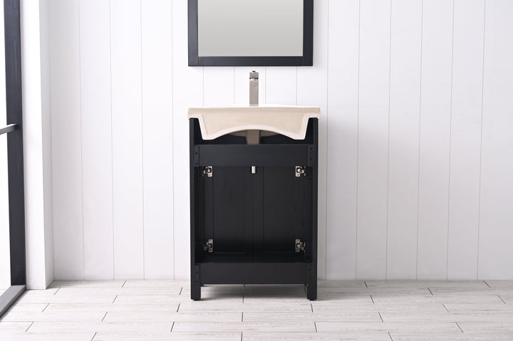 Marian 24" Single Sink Vanity with Porcelain Top - Design Element Bath Kitchen - Bathroom Vanity - Espresso with Silver Satin Hardware