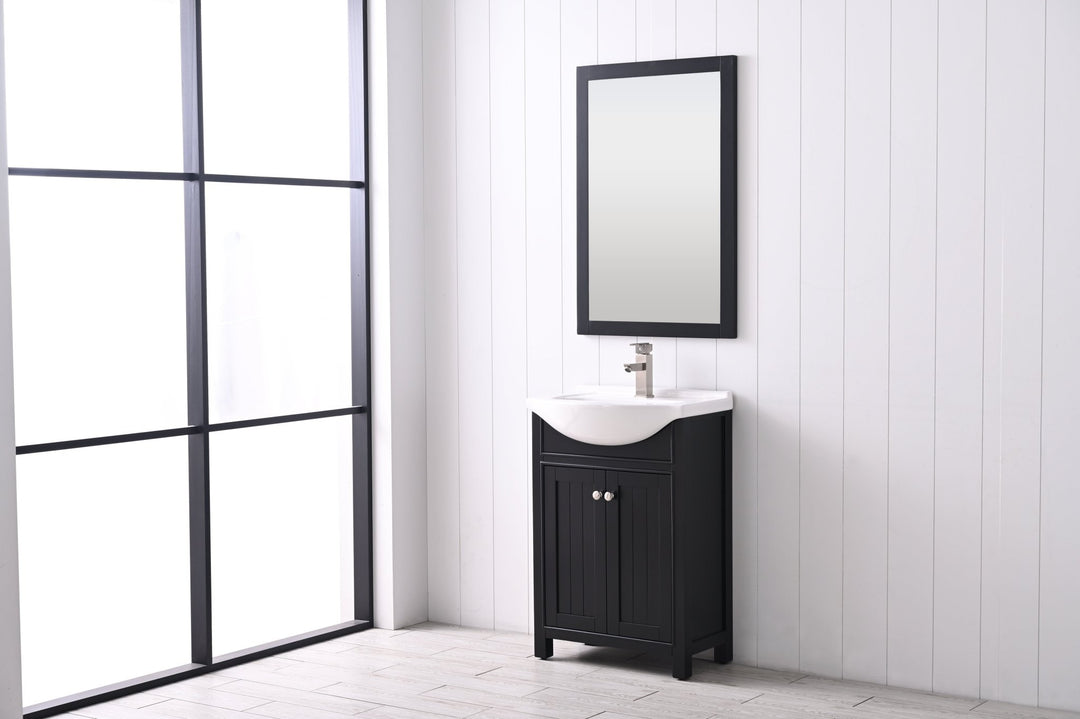 Marian 24" Single Sink Vanity with Porcelain Top - Design Element Bath Kitchen - Bathroom Vanity - Espresso with Silver Satin Hardware