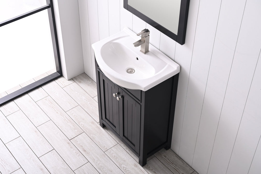 Marian 24" Single Sink Vanity with Porcelain Top - Design Element Bath Kitchen - Bathroom Vanity - Espresso with Silver Satin Hardware