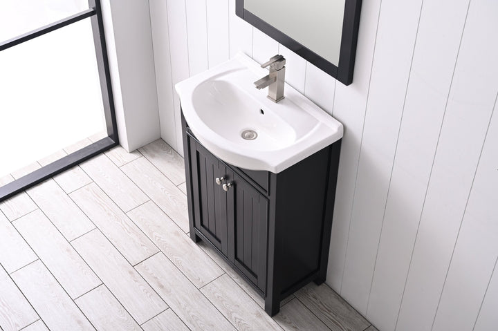 Marian 24" Single Sink Vanity with Porcelain Top - Design Element Bath Kitchen - Bathroom Vanity - Espresso with Silver Satin Hardware