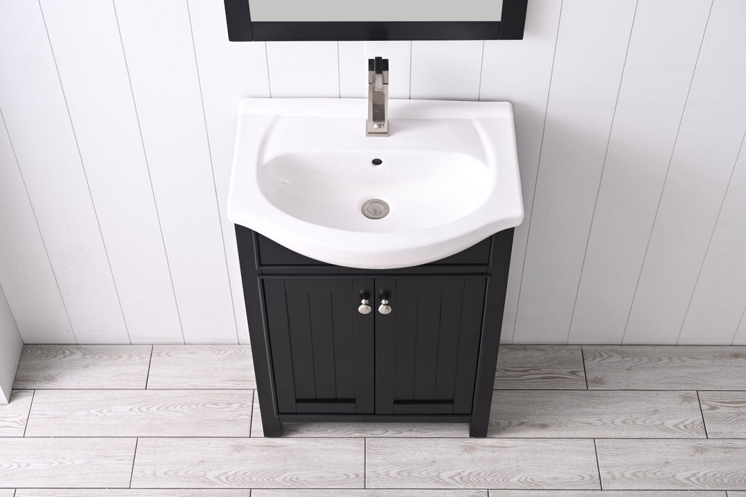 Marian 24" Single Sink Vanity with Porcelain Top - Design Element Bath Kitchen - Bathroom Vanity - Espresso with Silver Satin Hardware
