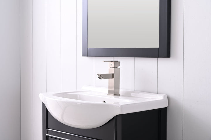 Marian 24" Single Sink Vanity with Porcelain Top - Design Element Bath Kitchen - Bathroom Vanity - Espresso with Silver Satin Hardware
