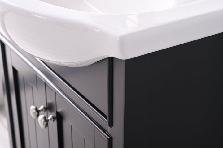 Marian 24" Single Sink Vanity with Porcelain Top - Design Element Bath Kitchen - Bathroom Vanity - Espresso with Silver Satin Hardware