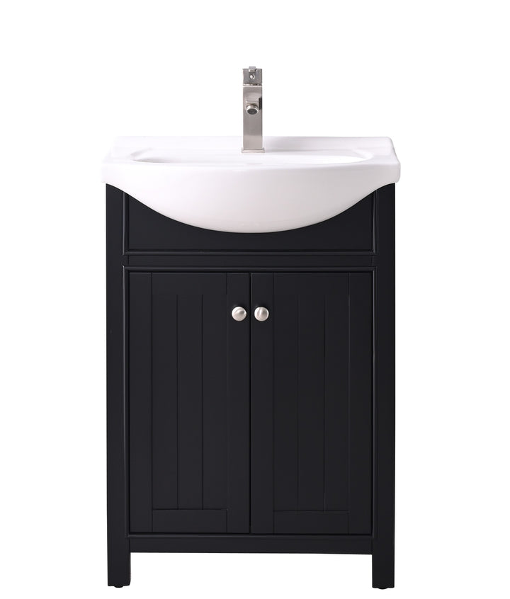 Marian 24" Single Sink Vanity with Porcelain Top - Design Element Bath Kitchen - Bathroom Vanity - Espresso with Silver Satin Hardware